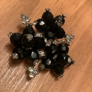 Vintage black beaded brooch.